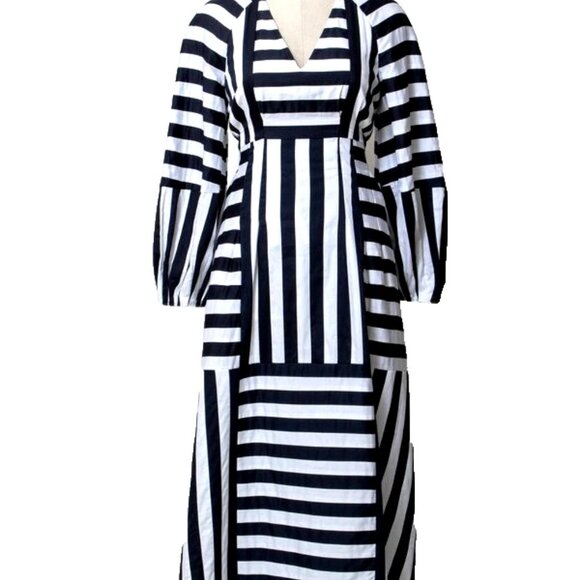Mara Hoffman Vivica Dress Tie Waist Striped Navy White Size 2 - Picture 3 of 5
